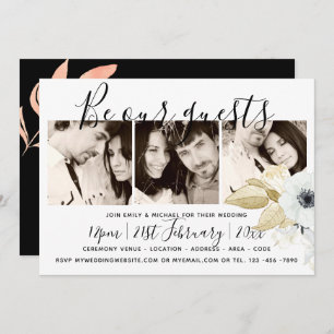 Convite Fotos Azul de Aço x 3 Casamento Manuscrito Moderno