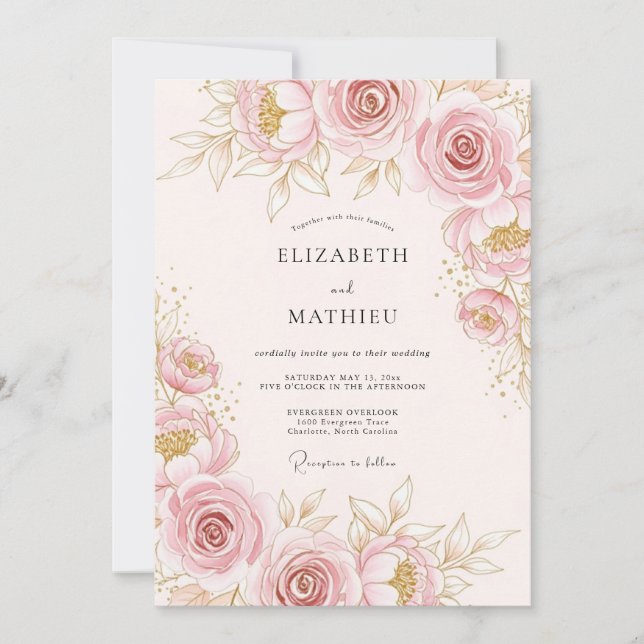 Convite Fotos Botânicas Pitorescas de Casamento Rosa Corad (Frente)
