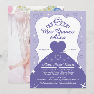 Convite Fotos com Tiara de Princesa Quinceanera Brilhante