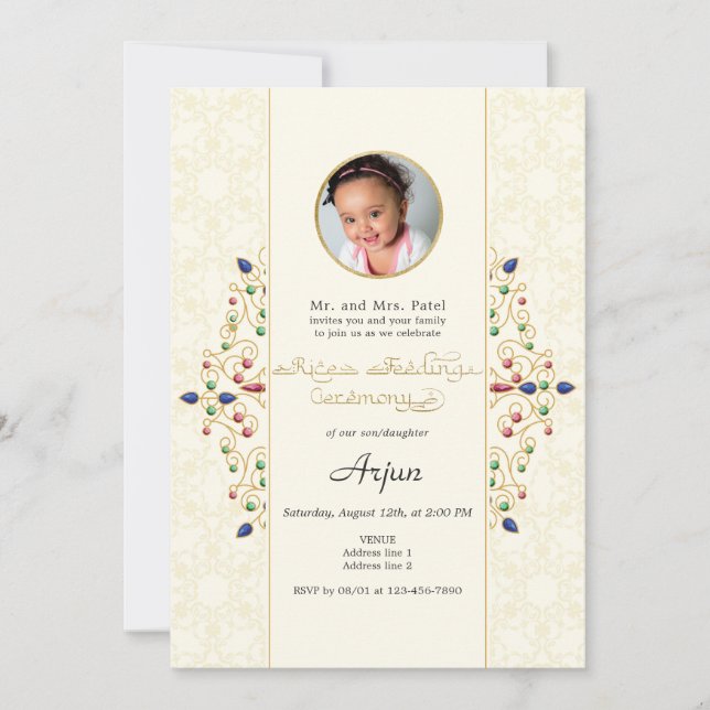 Convite Fotos da cerimônia moderna do Annaprashan First Ri (Frente)