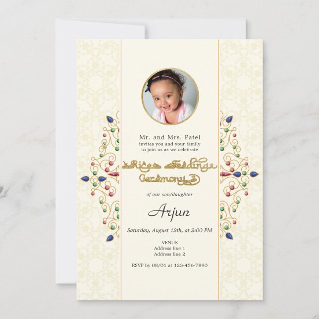 Convite Fotos da Cerimônia Moderna do Primeiro Arroz Annap (Frente)