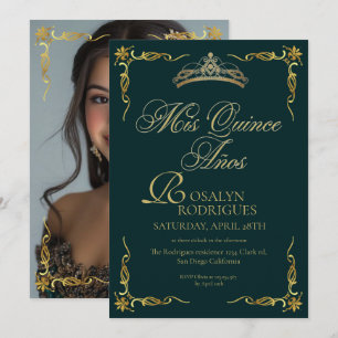 Convite Fotos da Princesa de Quinze Anos com Ouro Verde Es