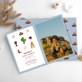 Convite Fotos de Aniversário de Crianças Cowboy Rodeio Azu