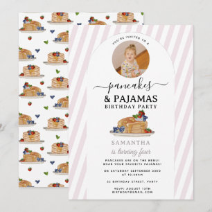 Convite Fotos de Aniversário de Menina com Panquecas e Pij