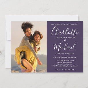 Convite Fotos de assinatura de roxo elegante casamento