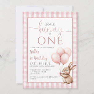 Convite Fotos de Balões Rosa de Coelhinho Aniversário de 1