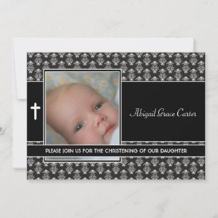 Convite Fotos de Batizado de Bebê Menina em Preto e Branco