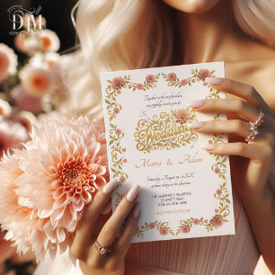 Convite Fotos de casamento com Dahlies Rosa Elegante e Let