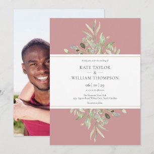 Convite Fotos de casamento com eucalipto rosa empoeirado