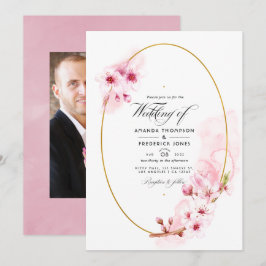 Convite Fotos de Casamento com Flor de Cerejeira na Primav