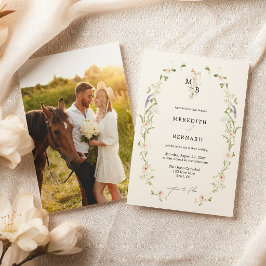 Convite Fotos de casamento com monograma de flores silvest