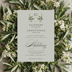 Convite Fotos de Casamento com Monograma de Galho de Olive