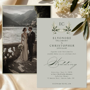 Convite Fotos de Casamento com Monograma de Galho de Olive