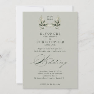 Convite Fotos de Casamento com Monograma de Galho de Olive