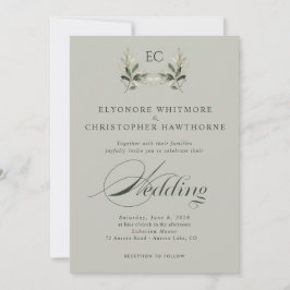 Convite Fotos de Casamento com Monograma de Galho de Olive