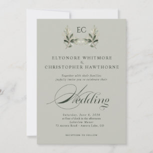 Convite Fotos de Casamento com Monograma de Galho de Olive