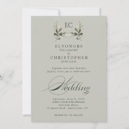 Convite Fotos de Casamento com Monograma de Galho de Olive