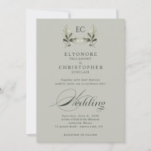 Convite Fotos de Casamento com Monograma de Galho de Olive