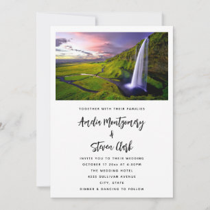 Convite Fotos de casamento da cachoeira islandesa verde na