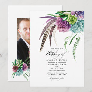 Convite Fotos de casamento de plantas suculentas boho míst