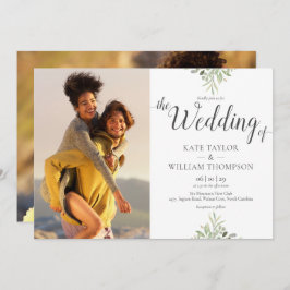 Convite Fotos de Casamento de Script Greenery Botânico