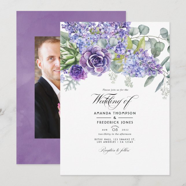 Convite Fotos de casamento de suculentas de eucalipto trop (Frente/Verso)