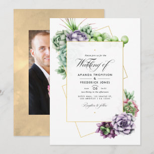 Convite Fotos de Casamento de Suculentas Geométricas