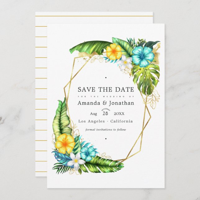 Convite Fotos de Casamento de Verão Geométrico Aloha Tropi (Frente/Verso)