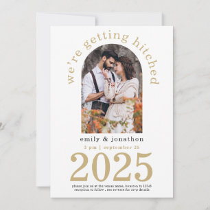Convite Fotos de Casamento em Arco Moderno Dourado