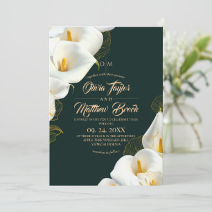 Convite Fotos de casamento florais elegantes esmeralda mod