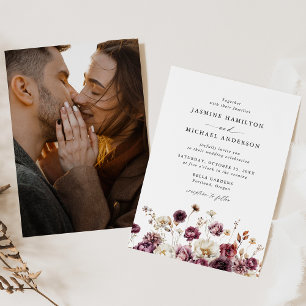 Convite Fotos de Casamento Floral de Outono Rústico em Pra