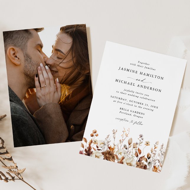 Convite Fotos de Casamento Floral Rústico de Outono em Pra (Criador carregado)