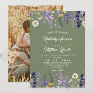 Convite Fotos de Casamento Rústico com Flores Silvestres e