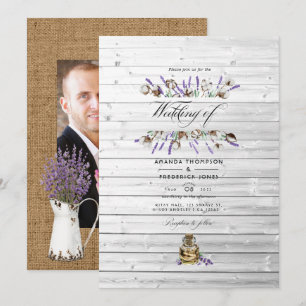 Convite Fotos de Casamento Rústico de Algodão Lavanda em C
