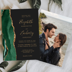 Convite Fotos de casamento verde esmeralda com Ágata Doura