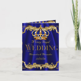 Convite Fotos de Coroa Dourada de Casamento Azul Royal Nav
