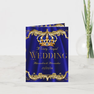 Convite Fotos de Coroa Dourada de Casamento Azul Royal Nav
