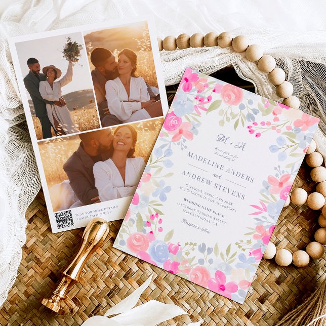 Convite Fotos de flores silvestres de jardim pastel Qr cod (Criador carregado)