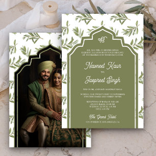 Convite Fotos de Folhas Verde Oliva Anand Karaj Casamento 