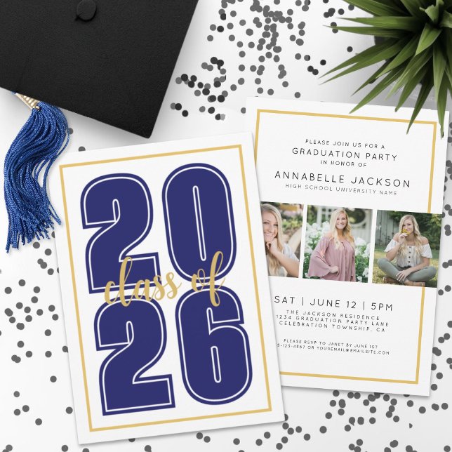 Convite Fotos de Formatura Azul Graduado (Simple Blue Graduate Photo Graduation Invitation)