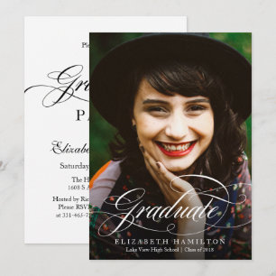 Convite Fotos de formatura com caligrafia sofisticada para