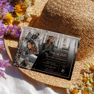 Convite Fotos de formatura modernas em rosa dourado chic m