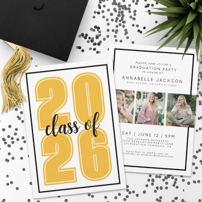 Convite Fotos de Formatura Simples Ouro Graduado (Simple Gold Graduate Photo Graduation Invitation)