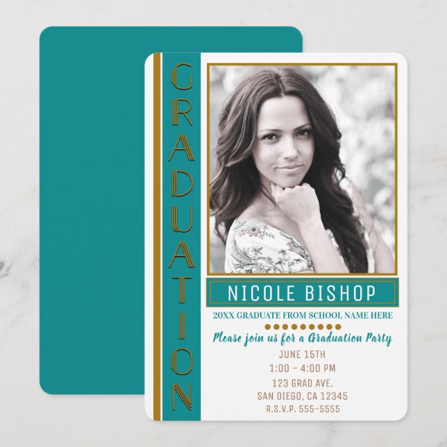 Convite Fotos de Gradução da Festa de Graduação Moderna em (Frente/Verso)