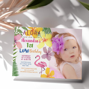 Convite Fotos de Luau de 1º Aniversário