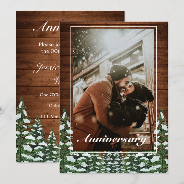 Convite Fotos de madeira nevada e pinheiro de floresta & A (Frente/Verso)