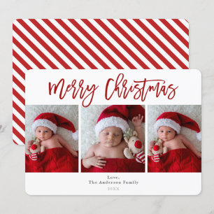 Convite Fotos de Natal Alegre Vermelho Escuro Férias 3 Fot