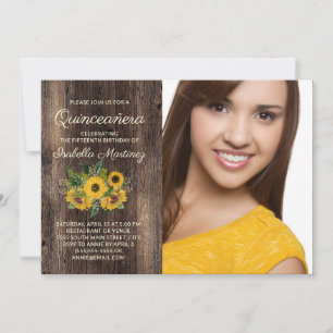Convite Fotos de Quinceañera com Girassóis Rústicos em Mad