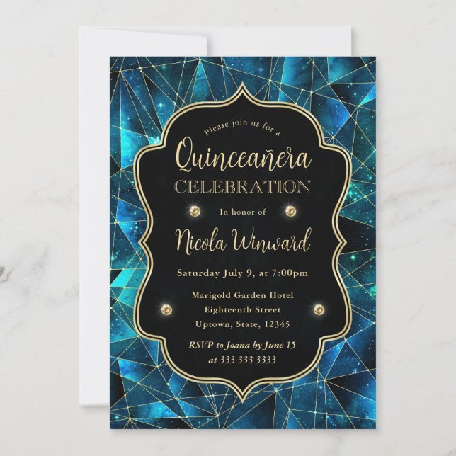 Convite Fotos de Quinceanera da Galáxia de Cristal da Meia (Frente)