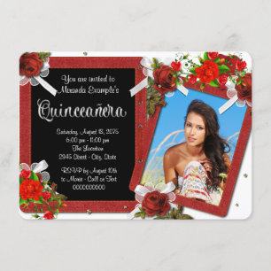 Convite Fotos de Rosa Vermelha Quinceanera
